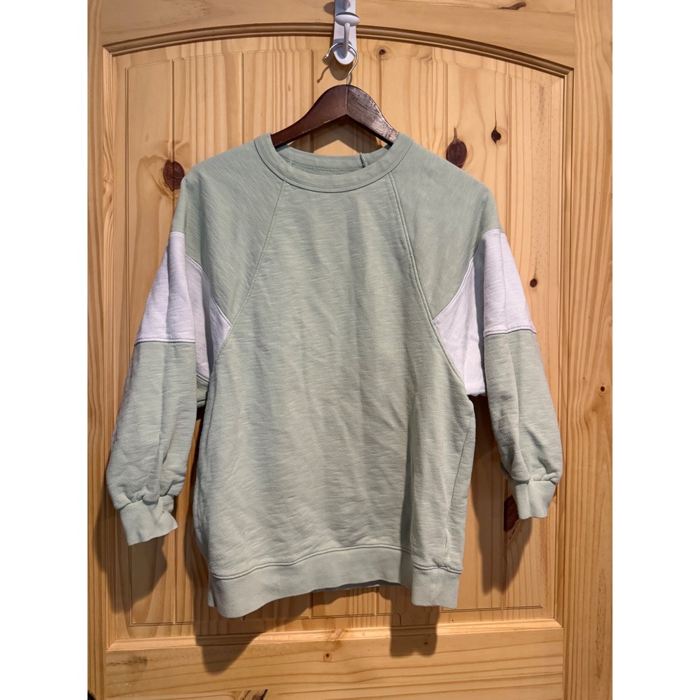 Madewell MWL Sweatshirt Womens XS Green White Colorblock Raglan Pullover Cotton